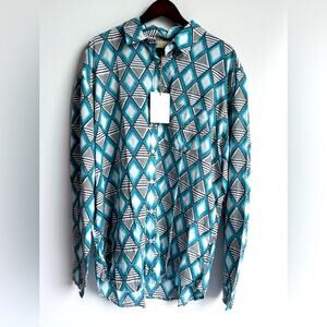 LUCI Women’s Button 100% Tencel Art wear Geometric Shirt Large Hand block design